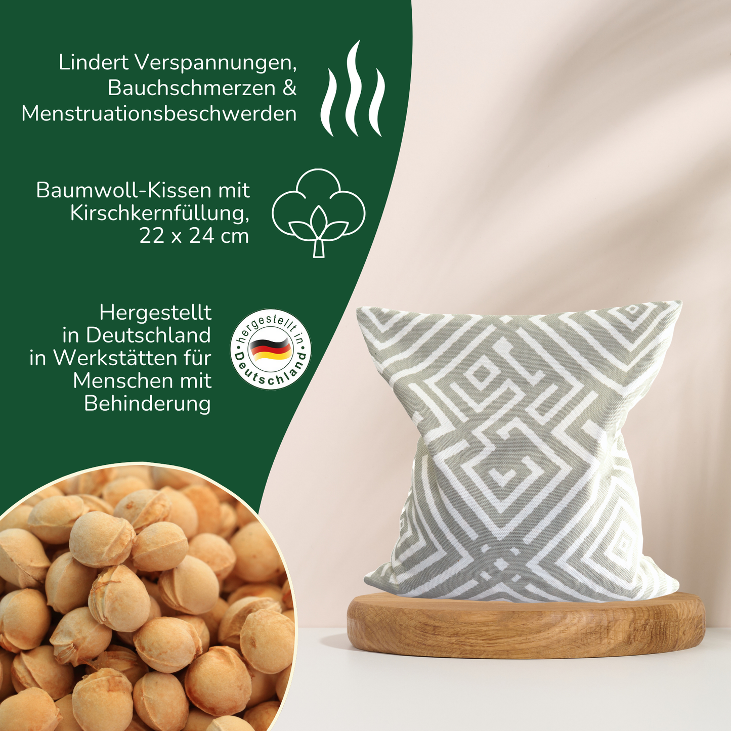 Kirschkern-Kissen 22 x 24 cm in Geschenkbox