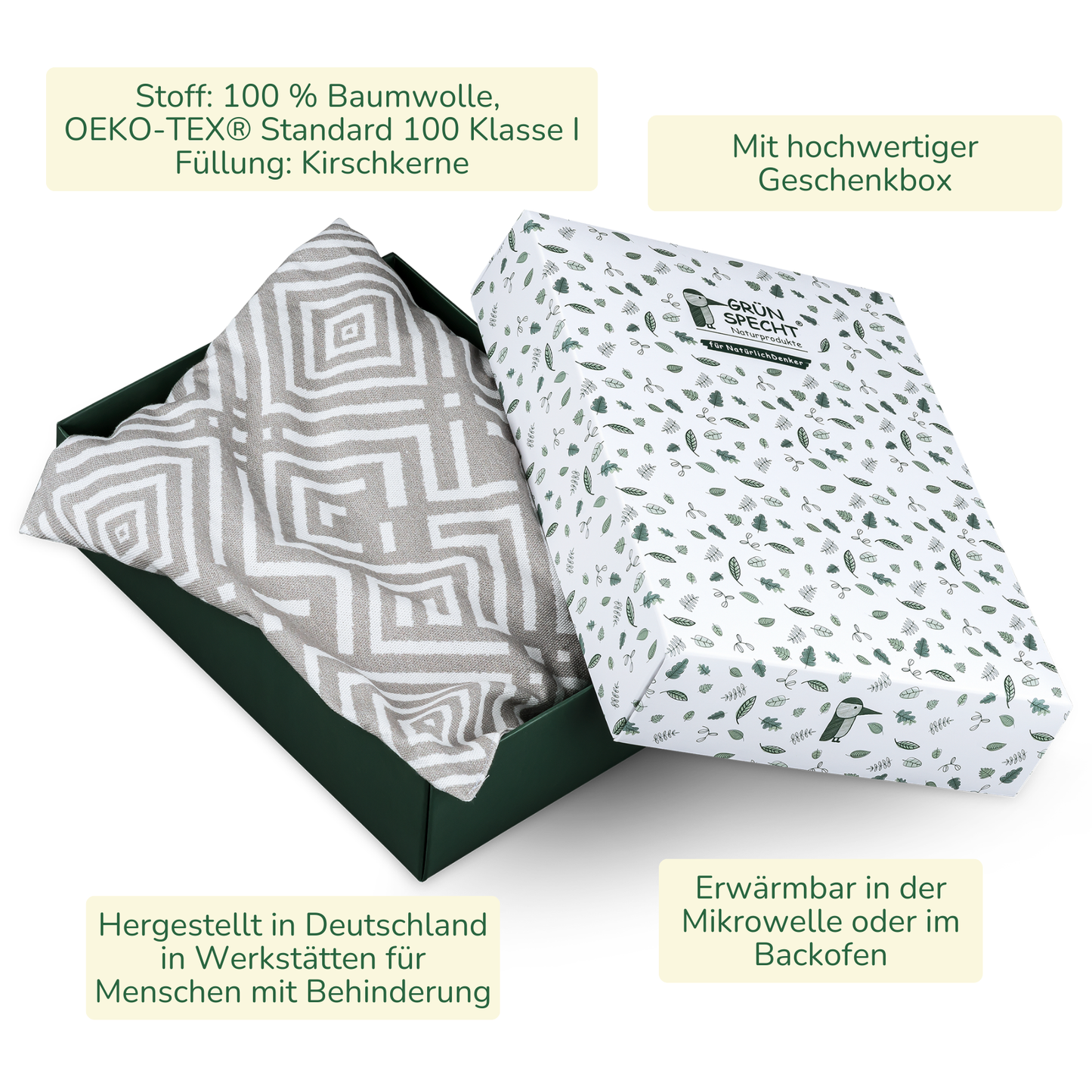 Kirschkern-Kissen 22 x 24 cm in Geschenkbox