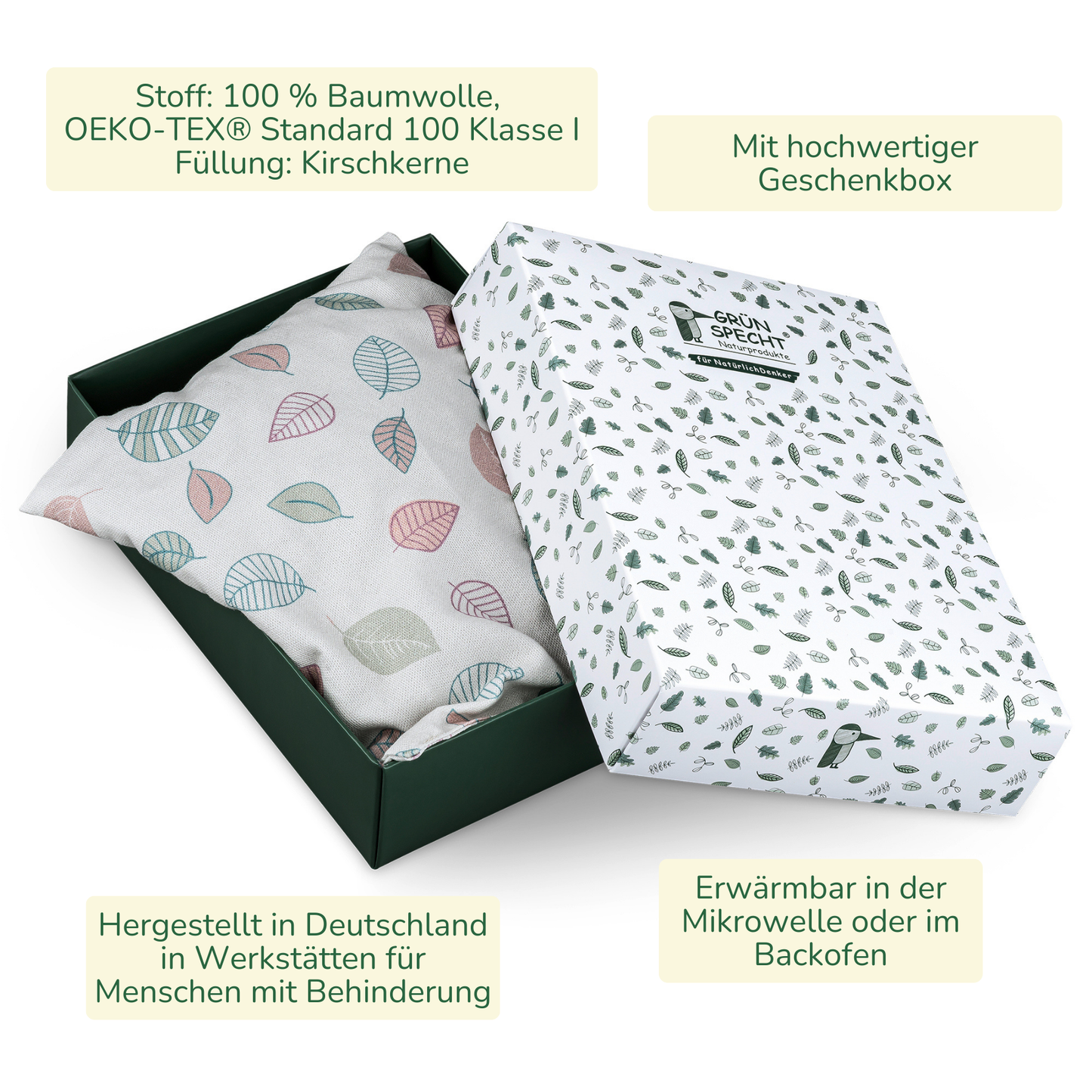 Kirschkern-Kissen 22 x 24 cm in Geschenkbox