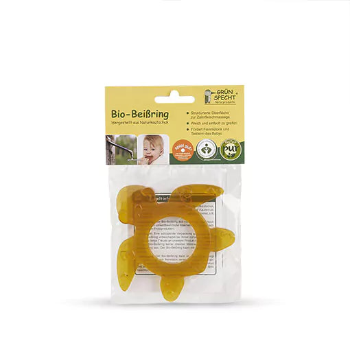 Organic teething ring, natural rubber, dinosaur