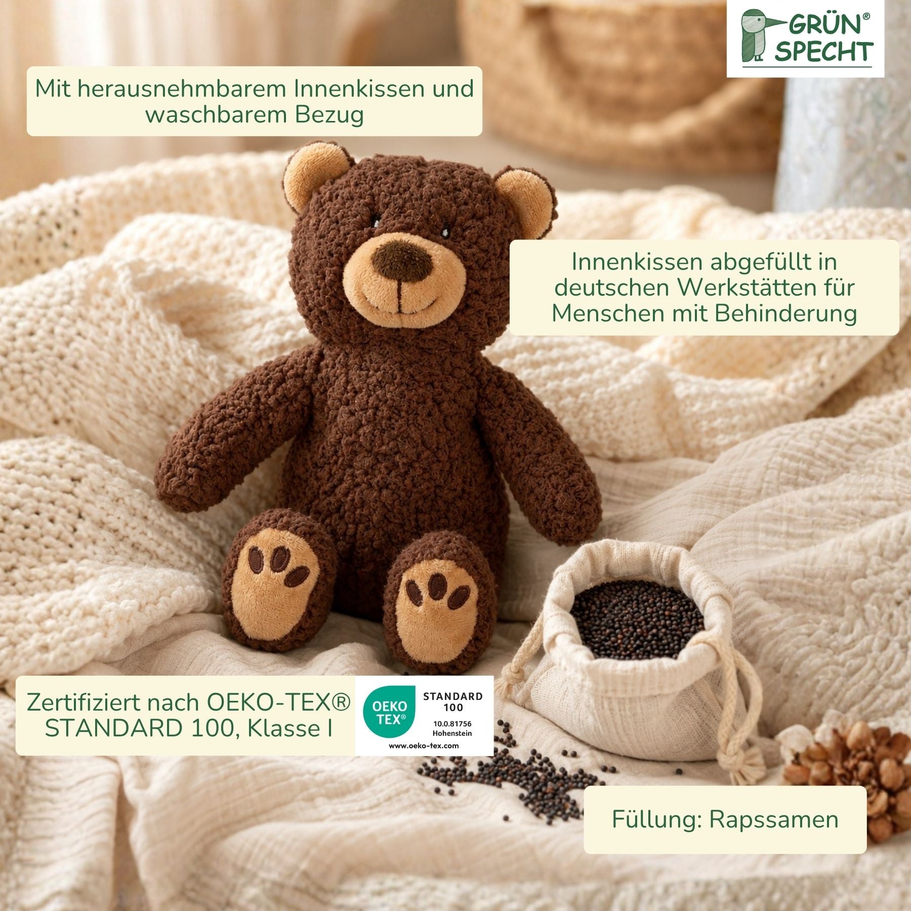 Heatable cuddly toy, bear – GRÜNSPECHT Naturprodukte