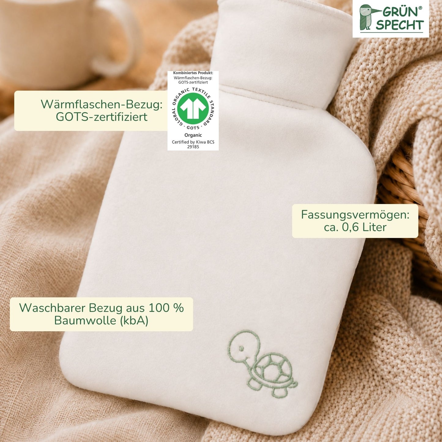 Natural Rubber Hot Water Bottle with Cover