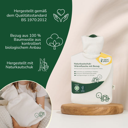 Natural Rubber Hot Water Bottle with Cover