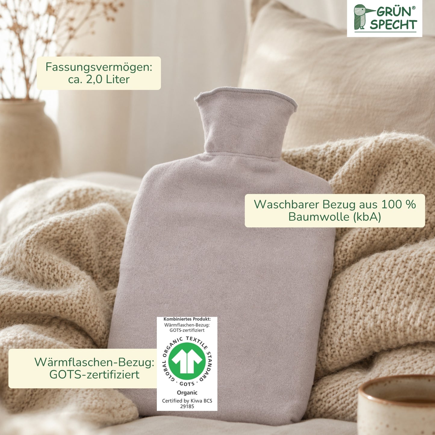 Natural Rubber Hot Water Bottle with Cover
