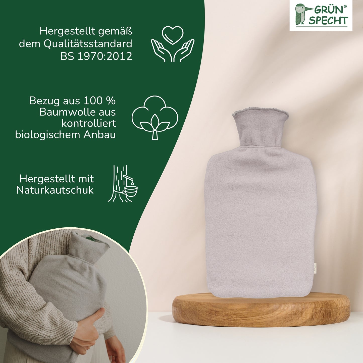 Natural Rubber Hot Water Bottle with Cover