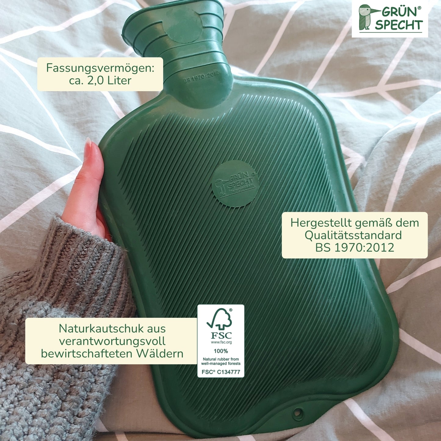 Naturkautschuk-Wärmflasche, ohne Bezug