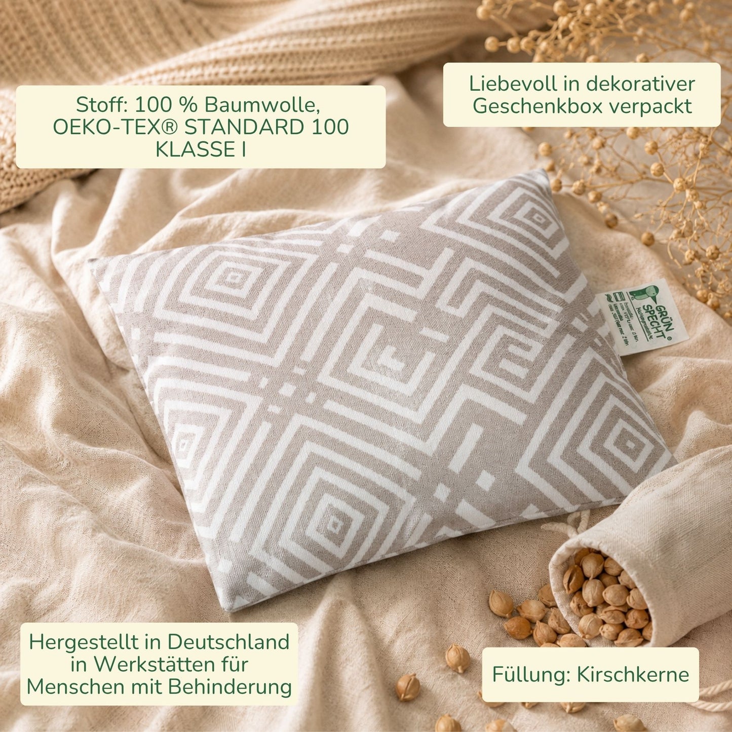 Cherry pit pillow 22 x 24 cm in gift box