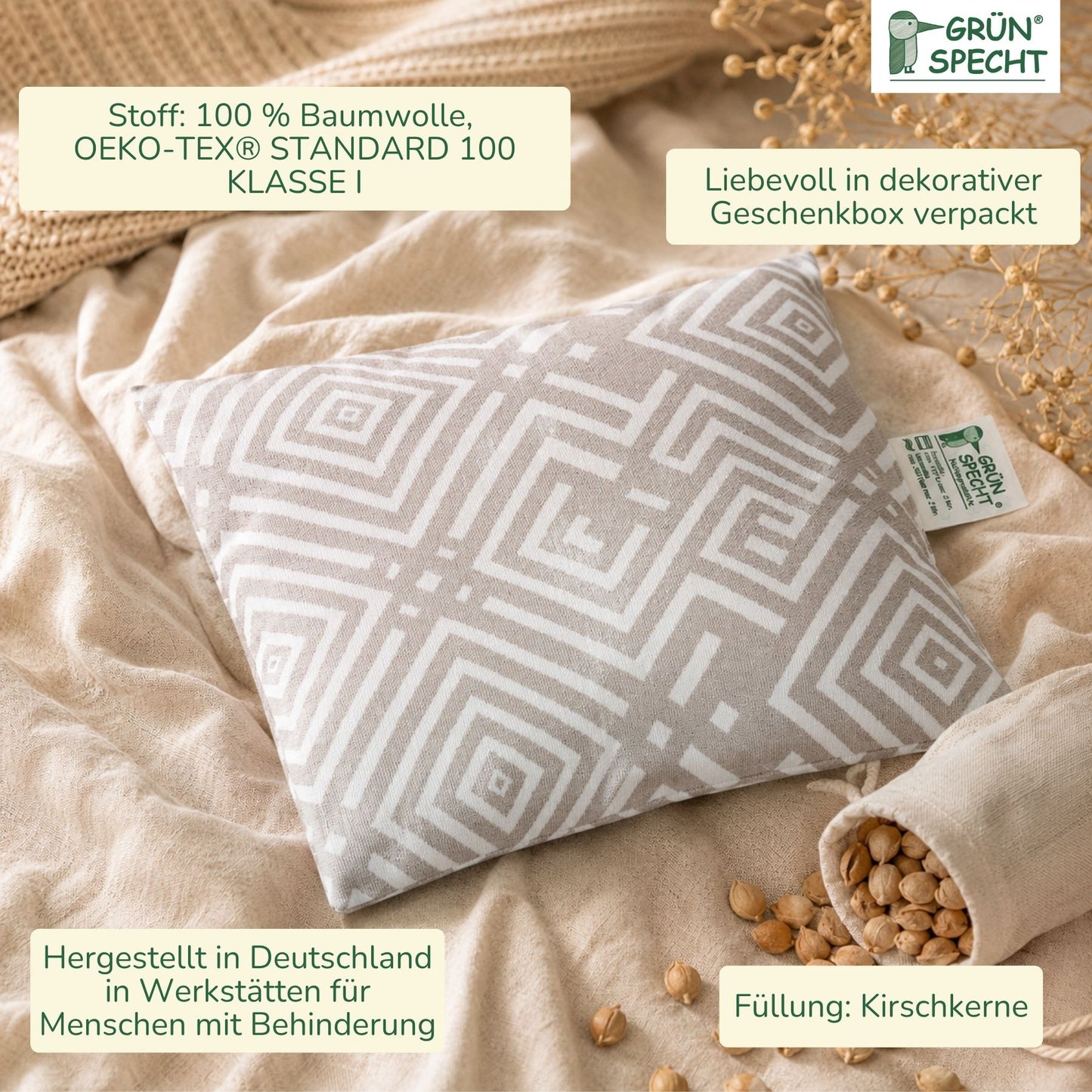 Kirschkern-Kissen 22 x 24 cm in Geschenkbox