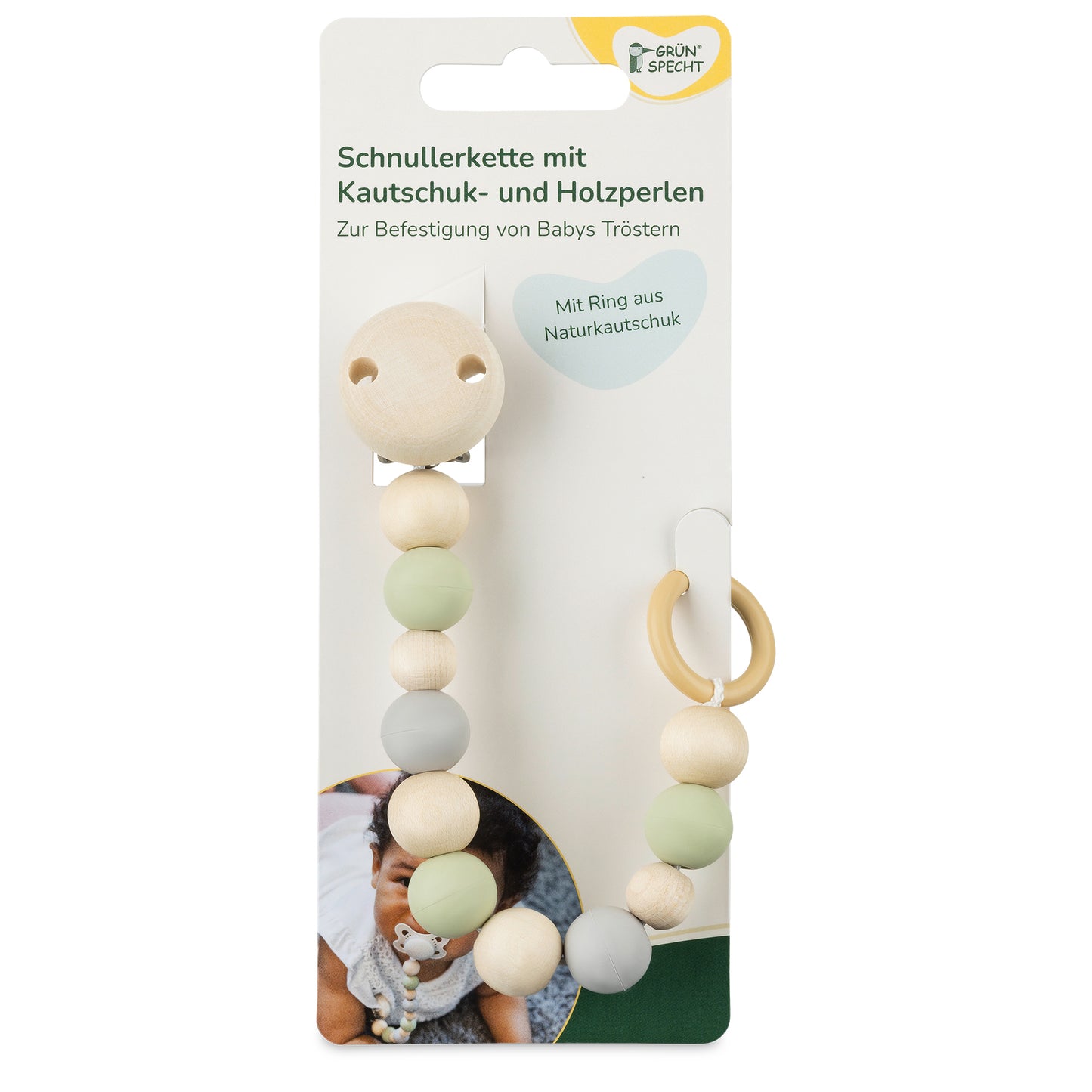 Pacifier chain with rubber and wooden beads
