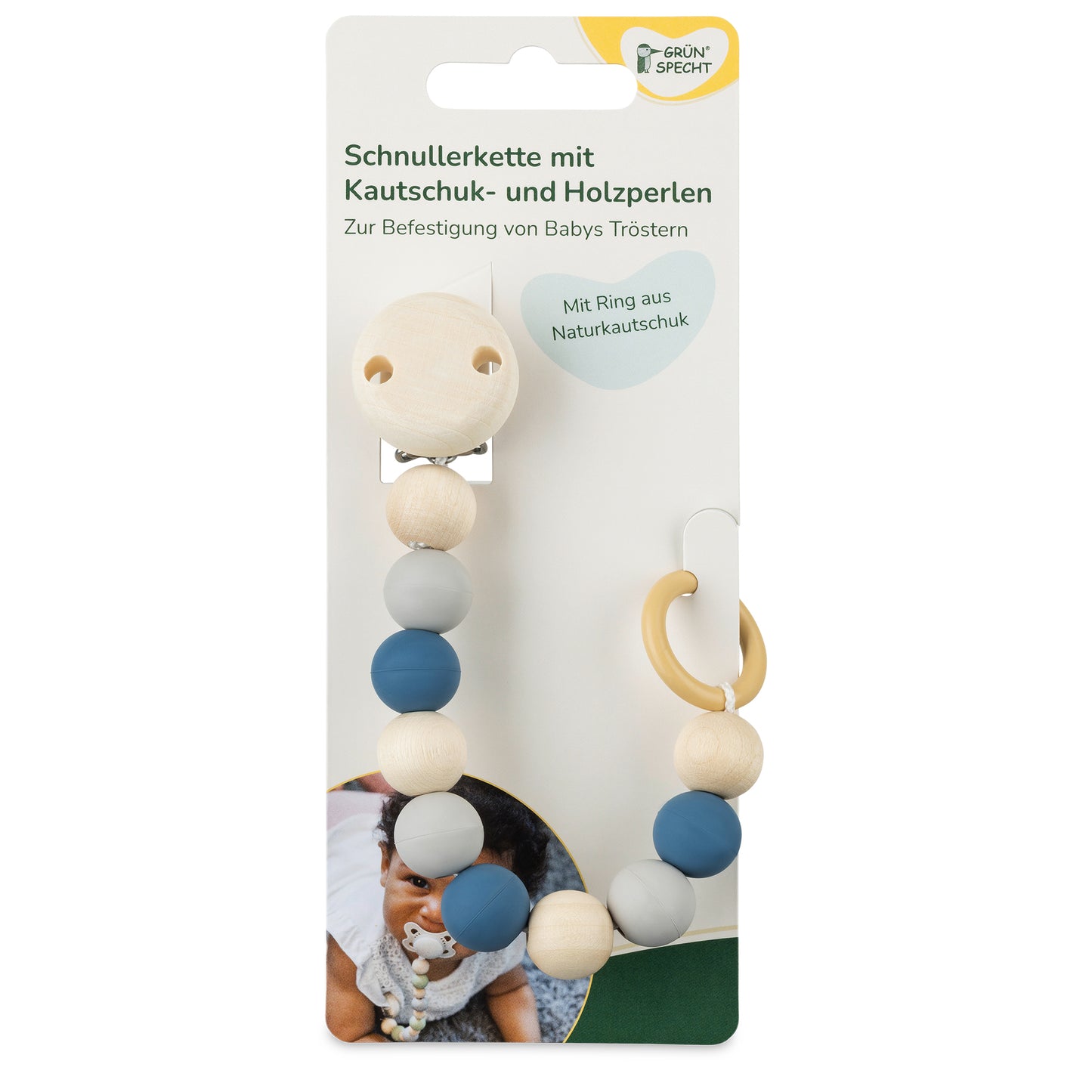 Pacifier chain with rubber and wooden beads