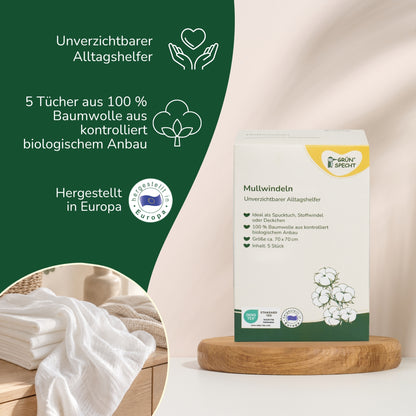 Mullwindeln mit Baumwolle aus kontrolliert biologischem Anbau, weiß