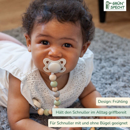 Pacifier chain with rubber and wooden beads