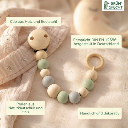Pacifier chain with rubber and wooden beads