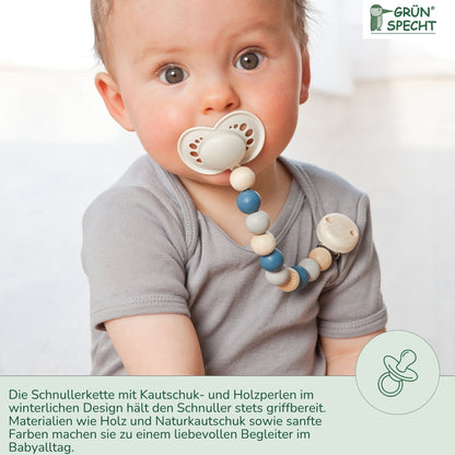 Pacifier chain with rubber and wooden beads