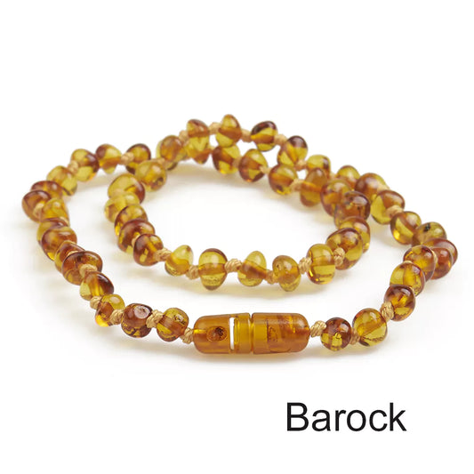 Baby amber necklace, baroque, cognac