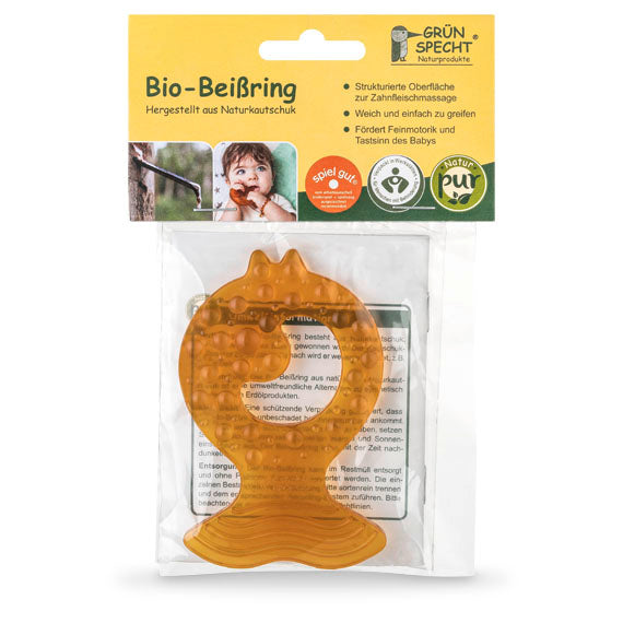 Organic teething ring, natural rubber, dinosaur