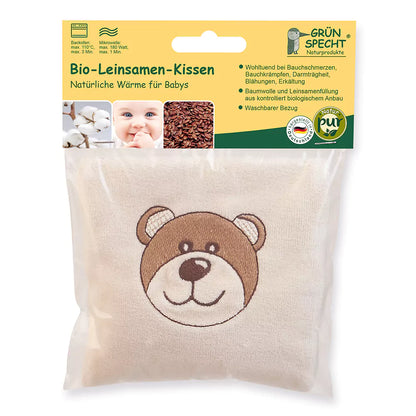 Organic linseed pillow for babies with cover, bear, kbA