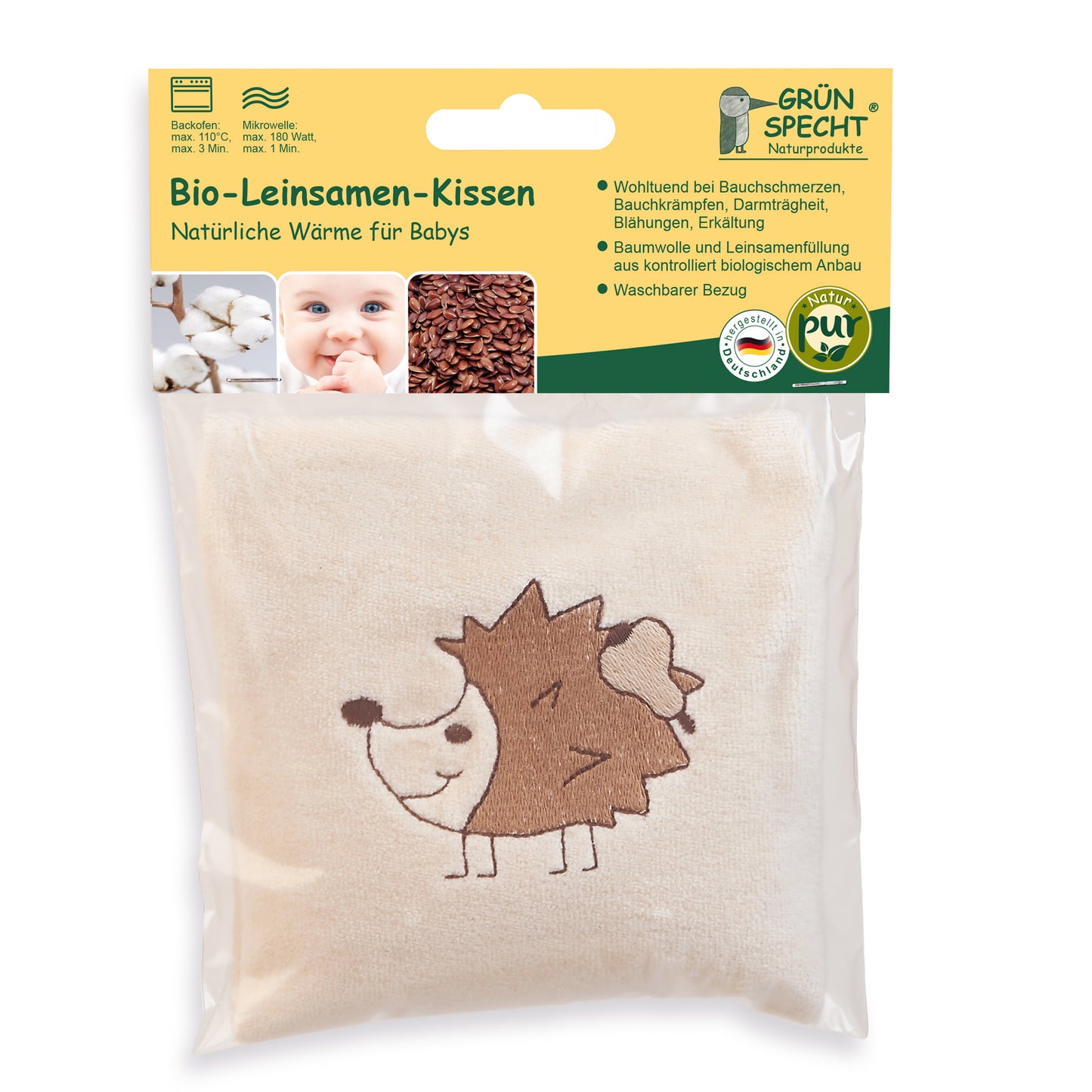 Organic linseed pillow for babies with cover, bear, kbA