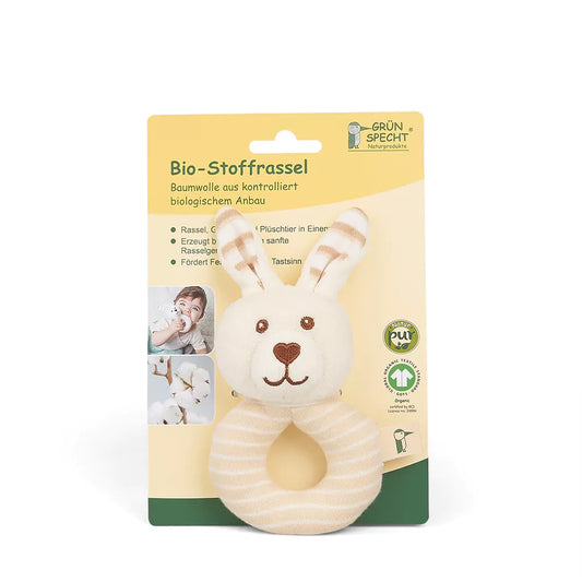 Organic fabric rattle rabbit, GOTS