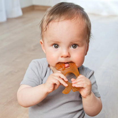 Organic teething ring, natural rubber, dinosaur