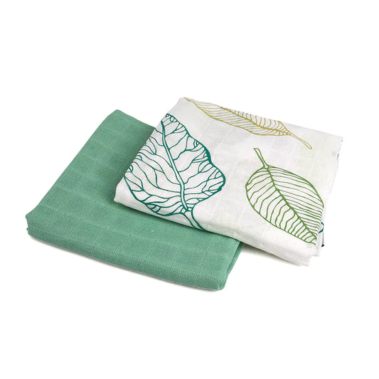 Organic muslin nappies leaves, 70 x 70 cm