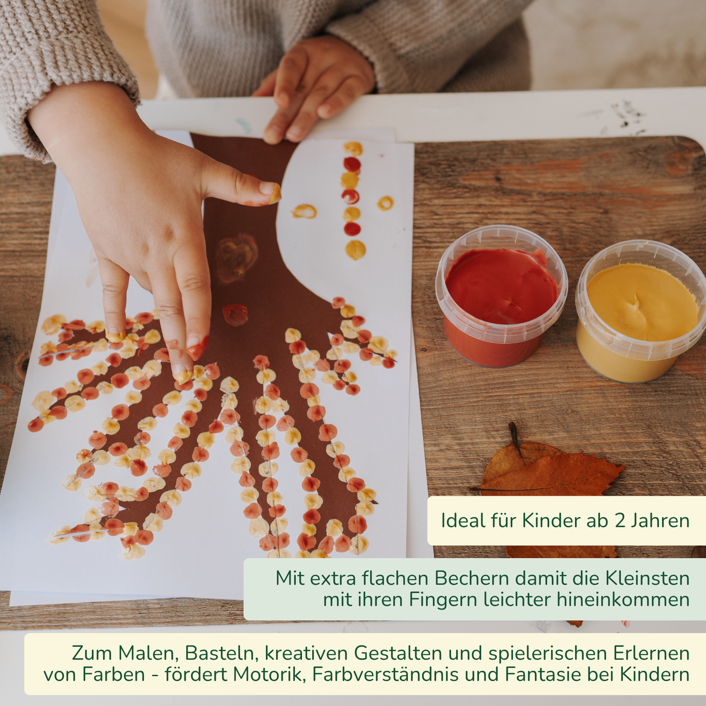 Organic finger paint yellow, red, blue, green