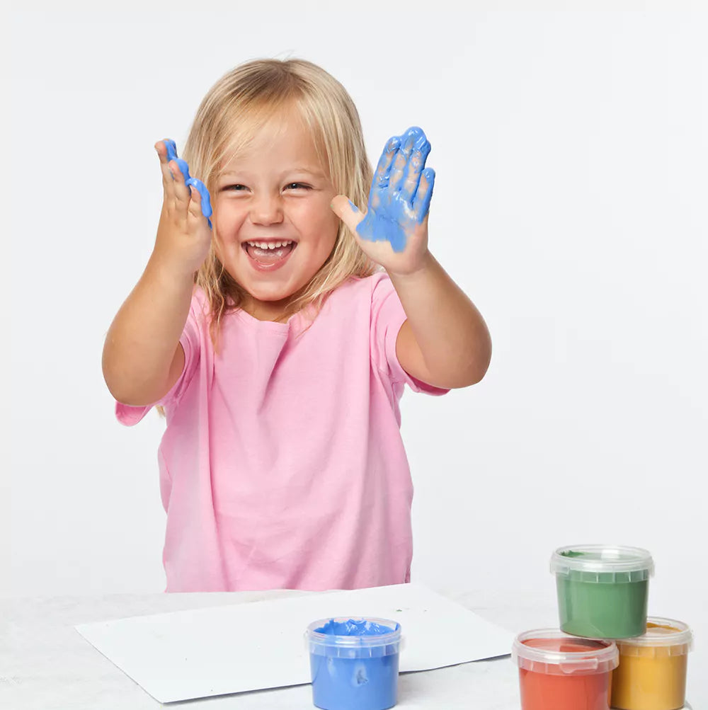 Organic finger paint yellow, red, blue, green