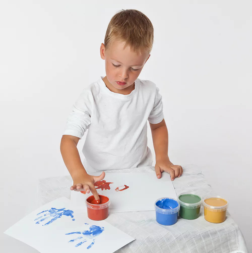 Organic finger paint yellow, red, blue, green