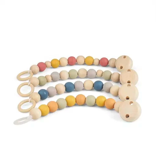 Pacifier chain with rubber + wooden beads summer