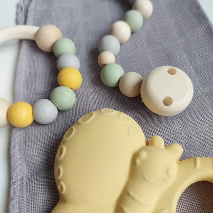 Pacifier chain with rubber + wooden beads summer