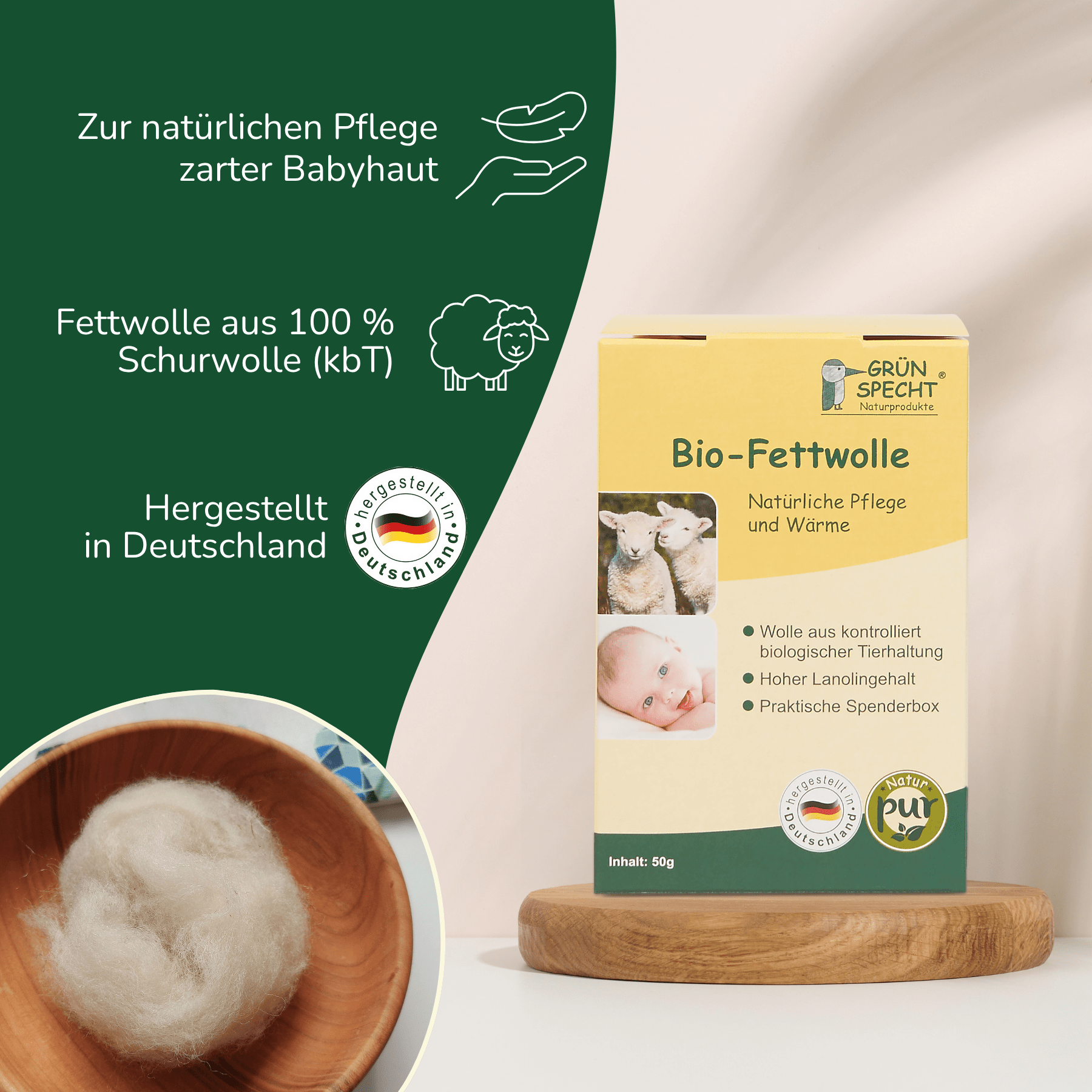Bio - Fettwolle, 50 g - 638-00 - GRÜNSPECHT Naturprodukte