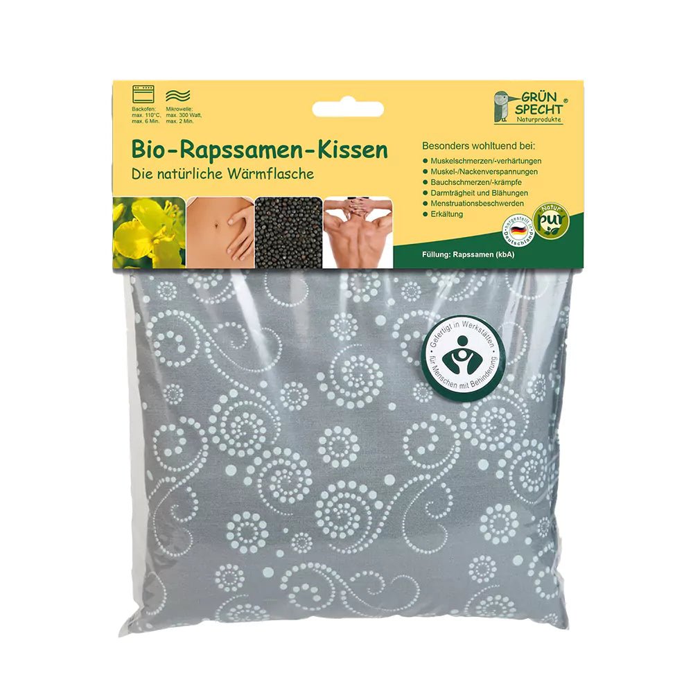Bio - Rapssamen - Kissen, grau - mint, 22 x 24 cm - 668-V1 - GRÜNSPECHT Naturprodukte