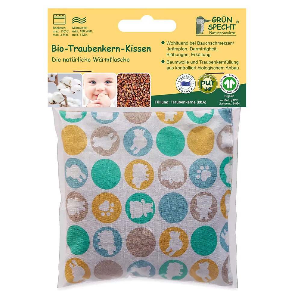Bio - Traubenkern - Kissen, Animal Dots, 12x12 cm - 675-V1 - GRÜNSPECHT Naturprodukte