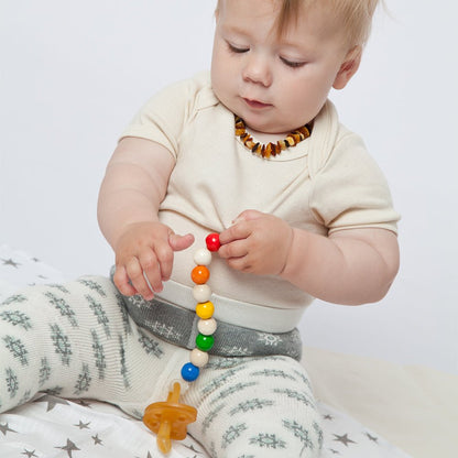 Holz - Schnullerkette mit Silikonring - 595-V2 - GRÜNSPECHT Naturprodukte
