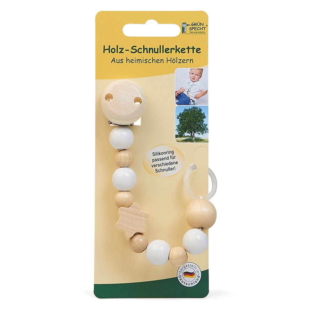 Holz - Schnullerkette mit Silikonring - 595-V2 - GRÜNSPECHT Naturprodukte