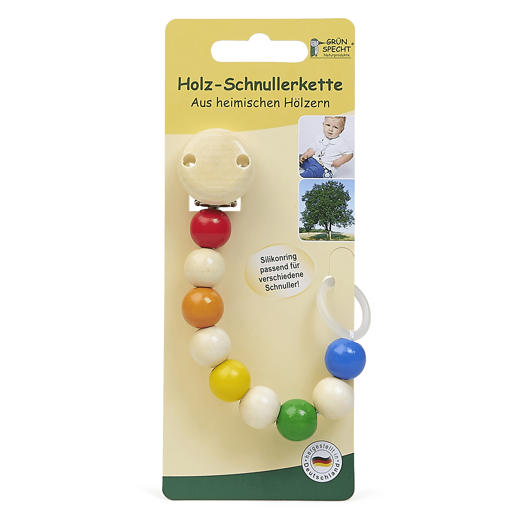 Holz - Schnullerkette mit Silikonring - 595-V3 - GRÜNSPECHT Naturprodukte