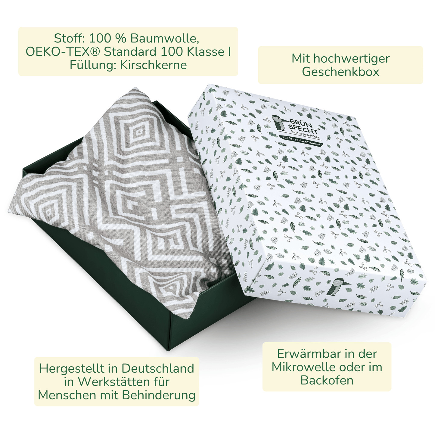 Kirschkern - Kissen 22 x 24 cm in Geschenkbox - 110-V9 - GRÜNSPECHT Naturprodukte