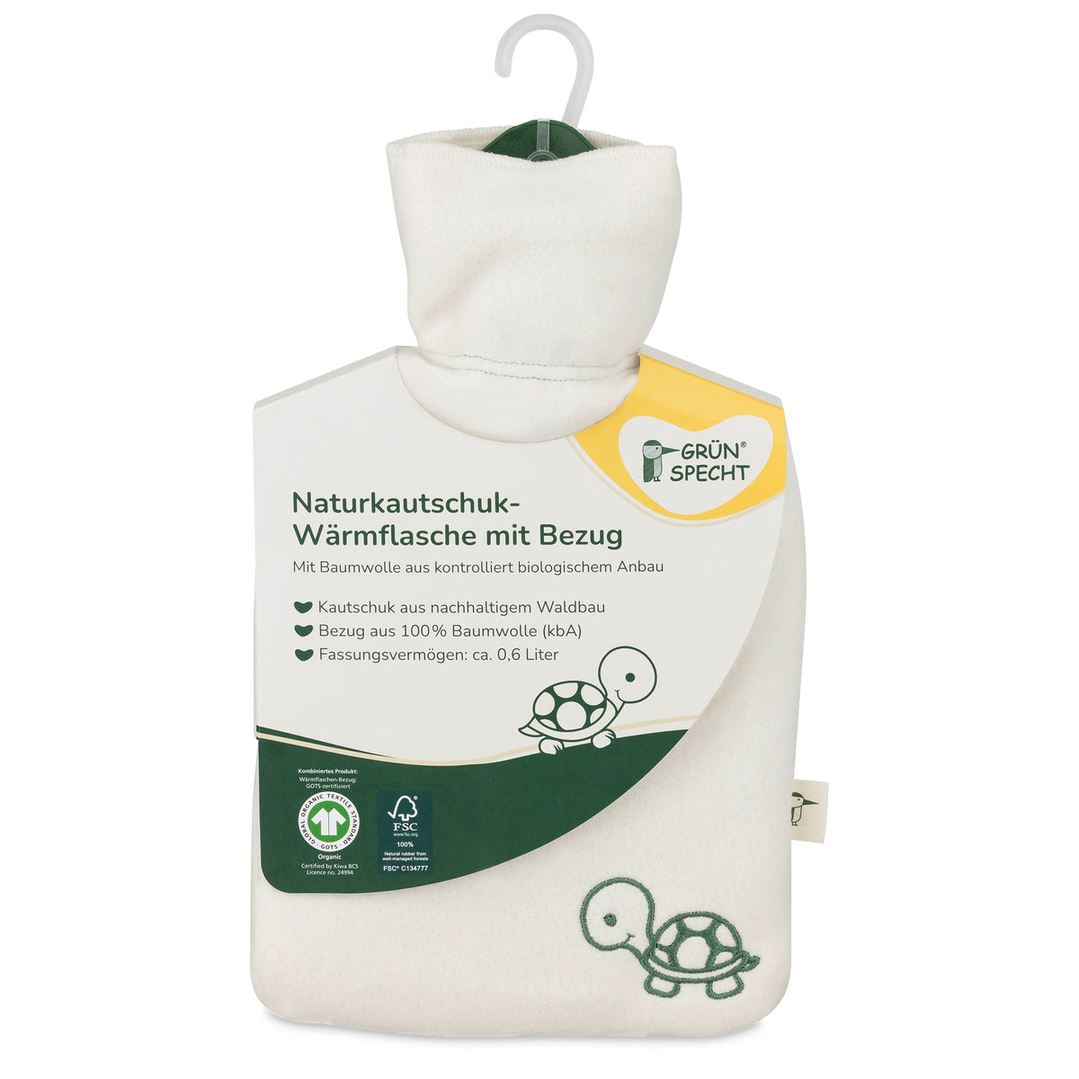 Naturkautschuk-Wärmflasche mit Bezug – GRÜNSPECHT Naturprodukte